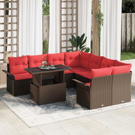 vidaXL Ensemble de canapé de jardin 9 pcs Marron Poly Rattan (1/5)