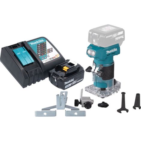 Makita DRT 52 RF1 Fraiseuse de bords sans fil 18 V 6 mm Brushless + 1x batterie 3,0 Ah + chargeur