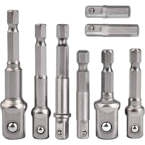 Lot de 8 adaptateurs de douille, adaptateur hexagonal 1/4" vers douille 1/4", 3/8", 1/2", pour perceuse et visseuse sans fil (1/5)