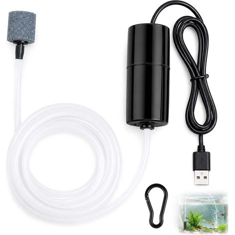 USB Aquarium Air Pump, Portable Mini Oxygen Bubbler for Fresh and Marine Water, Low Consumption 2W, Complete Kit with Bubble Stone and Tube, Ideal for Fish Plants and Continuous Aeration (1/5)