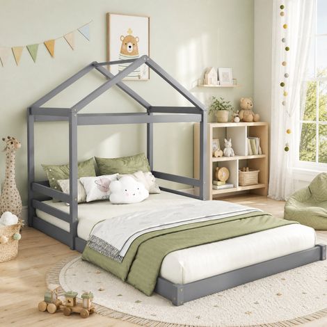 MEUBLIV Struttura letto a casetta 140x200 cm grigia – con tetto, senza materasso (1/5)