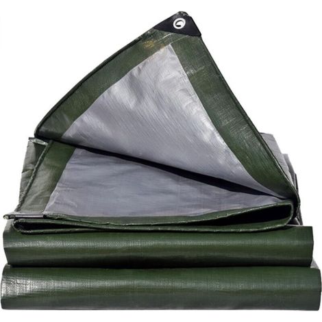 Waterproof 180 g/m² green/silver tarpaulin with eyelets for garden furniture, swimming pool, trampoline, tear-resistant (1/5)