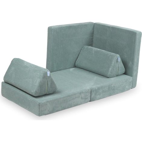 Divano da gioco Montessori Standard in velluto a coste, colore verde menta chiaro. (1/2)