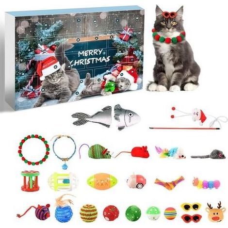 Calendrier de l'Avent pour chat – 24 jouets à plumes – Boîte surprise de Noël – Compte à rebours festif – Cadeau idéal pour votre félin (1/5)