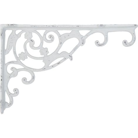Équerre d'étagère en métal blanc support d'angle rustique à volutes 4 x 33 x 21 cm - PANGIVO