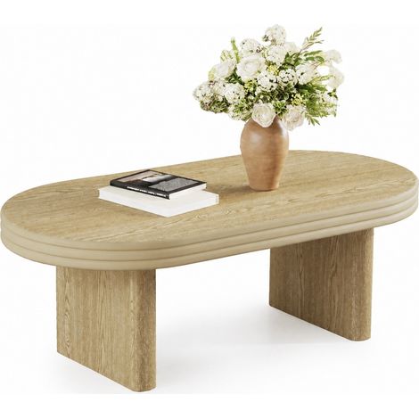 CHICFURN Mesa de centro ovalada 120x60x41,5 cm de MDF y madera natural (1/5)