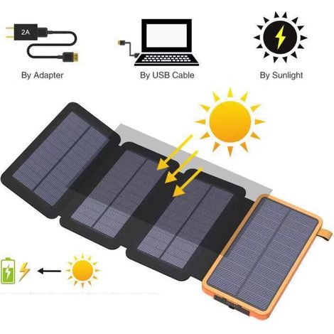 Kaelt - Chargeur Solaire 25000mAh Portable Batterie Externe avec 4 Panneaux Imperméable Power Bank avec 2 USB Outdoor Camping pour Téléphone Tablettes-Orange (1/5)