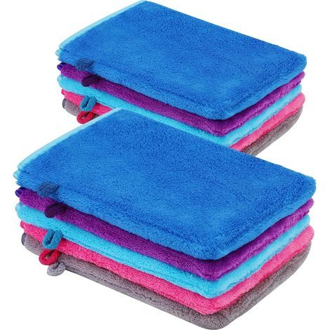Lot de 10 gants de toilette en microfibre, gants doux pour le visage en flanelle, serviettes de bain et de spa, gants démaquillants réutilisables, gants de toilette style européen, 15 x 21 cm, 5 coule (1/5)