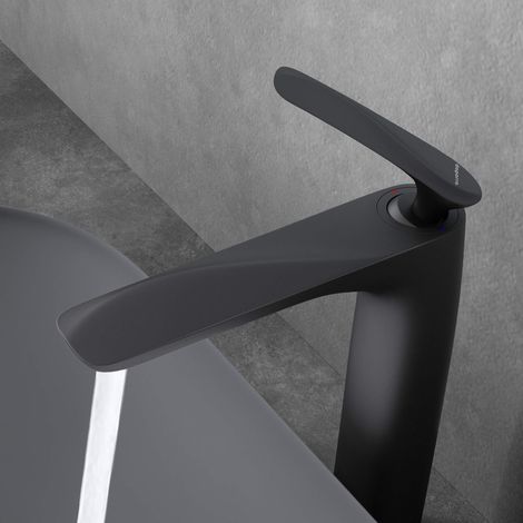 doporro Rubinetto Bagno Cascata Miscelatore per Lavabo Caldo e Freddo Regolabile Miscelatore Monocomando 28cm WAM-7201 Nero Opaco