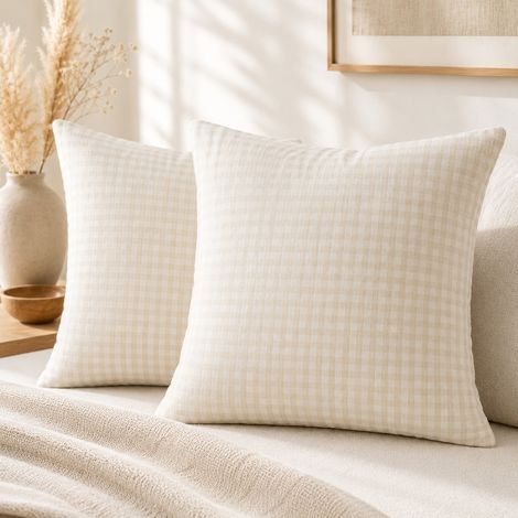 Lot de 2 Taies d'Oreiller 60 x 60 cm Double Gaze de Coton VICKIE Pampa (1/5)