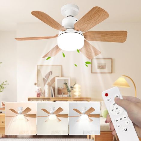 Ventilateur de Plafond LED 51 cm Effet Bois, Télécommande, 3 Vitesses, Éclairage Réglable Intensité et Couleur pour Chambre et Salon (1/5)