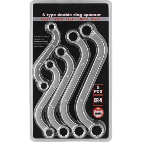 Juego de llaves de vaso tipo S, métricas, 5 piezas, 10, 11, 12, 13, 14, 15, 16, 17, 18, 19 mm, 12 puntas, acero CR-V, niquelado. (1/5)