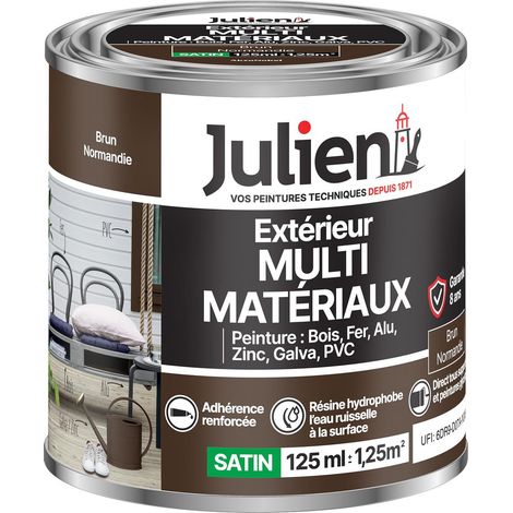 Julien Peinture Multi-Matériaux Satin en phase Aqueuse - Bois, Fer, Alu, PVC, Zinc, Acier galvanisé, brut ou peint - Brun Normandie 0,125 L