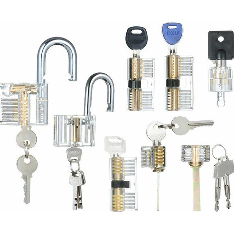 VURAHOME - Lot de 8 cadenas d'entraînement visibles pour cadenas tubulaires transparents, entraînement au crochetage, outils de serrurier pour débutants, professionnels, enfants, lot de 8, transparent (1/5)