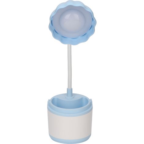 Lampe Bureau LED 360° Pliable USB Rechargeable Protection Yeux Support Stylo Rangement Veilleuse Mignonne Chambre Bleu (1/5)