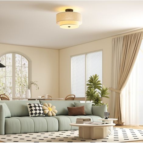 Doppelte Deckenleuchte mit Leinenoptik-Schirm Ø40 cm, cremeweiß OKMYHOME (1/5)
