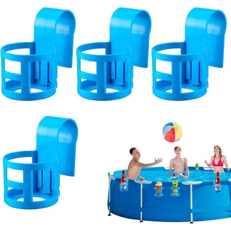 4 Stück Portegobelet Piscine Support Suspendu Hors Sol Portegobelets pour Piscines Rond Et Carré Porteboissons Rangement Boisson Bord De Piscine Bleu A (1/5)