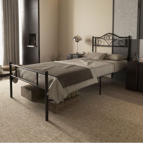 Letto 90 x 200 cm in acciaio con rete a doghe integrata, testiera e pediera nero HAVRYA (1/5)