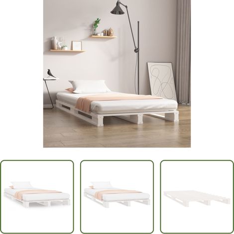 Bois massif - Lit de palette sans matelas blanc bois massif (1/5)