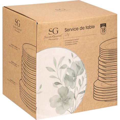 Service de table en porcelaine LILY pour 6 personnes – 18 pièces – Motif floral bleu – Assiettes à dîner 27 cm, dessert 19 cm, creuses 20 cm