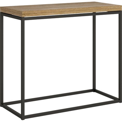 Console extensible 4 places bois clair et pieds fins métal anthracite 45 à 90 cm Noro (1/5)