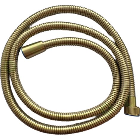 Tuyau de douche 150 cm brossé or, double tresse renforcée en laiton/PVC 1/2"