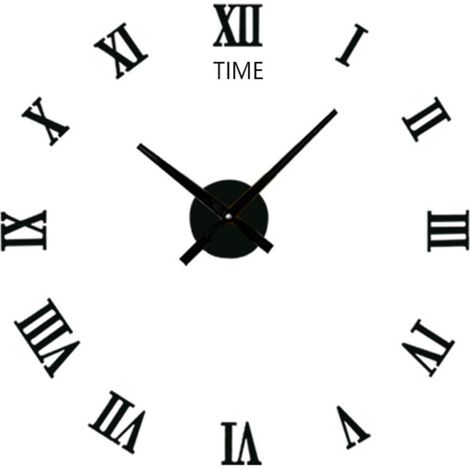 SJLERST Horloge murale silencieuse 3D moderne en acrylique noir, auto-adhésive pour salon et maison