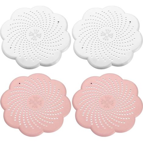 Lot de 4 Tamis d'Écoulement en Silicone Universels - Attrape-Cheveux Douche et Filtre Cheveux Baignoire - pour Évier, Cuisine et Douche - 2 Blanc + 2 Rose (1/5)