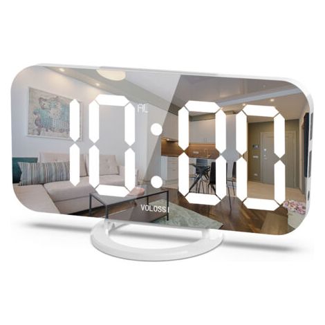 royaluxe-Réveil numérique, horloge LED miroir 6 pouces, port de chargeur USB double numérique, luminosité automatique/personnalisée, fonction sieste facile, réveil de table de chevet de chambre