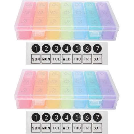 Boîte à pilules hebdomadaire 21 compartiments, 2 pièces, distributeur portable pour médicaments, étui de rangement en plastique. (1/5)