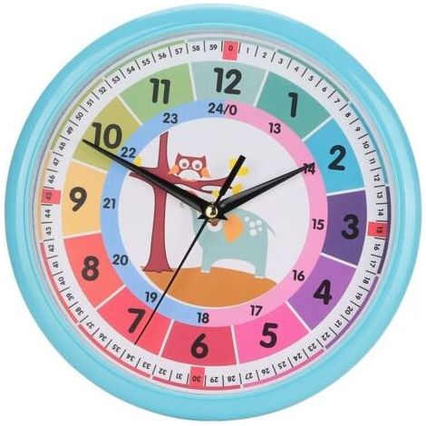 Bunte Cartoon-Wanduhr aus Kunststoff, Quarz-Lernuhr zum Aufhängen für Kinderzimmer, Klassenzimmer, Blau (1/5)