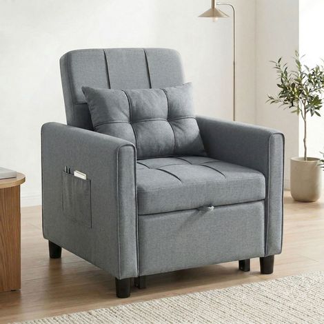 Canapé-lit pliant convertible avec dossier réglable et coussin, gris (1/5)