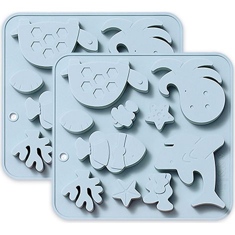 2 pièces Moule en silicone Poissons marins, 15,7 x 14,9 x 1,6 cm, pour chocolat, glaçage, pâtisserie et décoration (1/5)