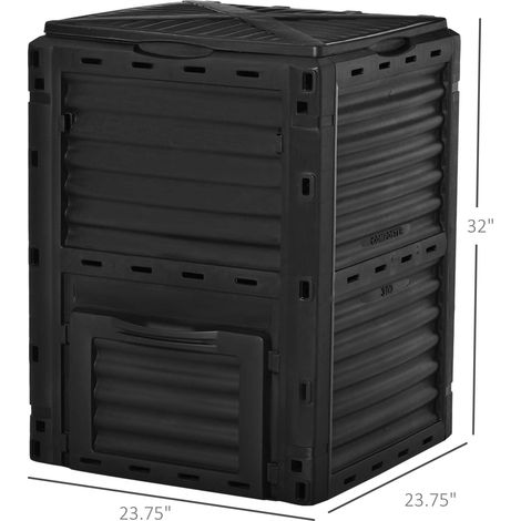 Composteur de jardin extérieur de grande capacité (80 gallons) pour une fertilisation rapide du sol. Bac à compost aéré noir, montage facile. (1/5)