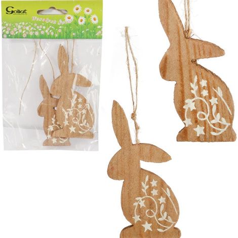 Hasen-Holzanhänger, 2 Stück, Ostern, Frühling, braun (1/3)