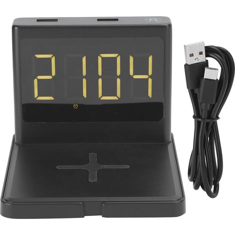 Horloge Qi Réveil Chargeur Sans Fil 15W T11 Rapide Multifonction Noir Recharge (1/5)