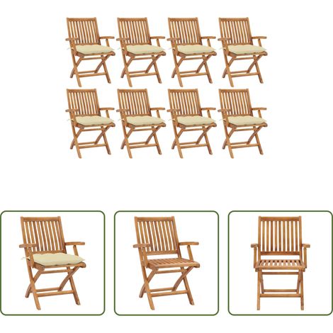 Klappbare Gartenstühle - Klappbare Gartenstühle mit Kissen 8 Stk. Massivholz Teak (1/5)