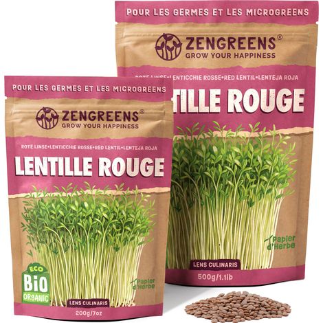 Graines à germer bio Lentille Rouge 500 g micro-pousses ZenGreens (1/5)