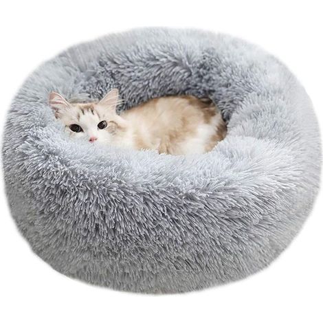 Panier idéal rond pour chats ou petits chiens, en peluche douce pour les siestes en intérieur en automne et en hiver (40 cm,gris) (1/5)