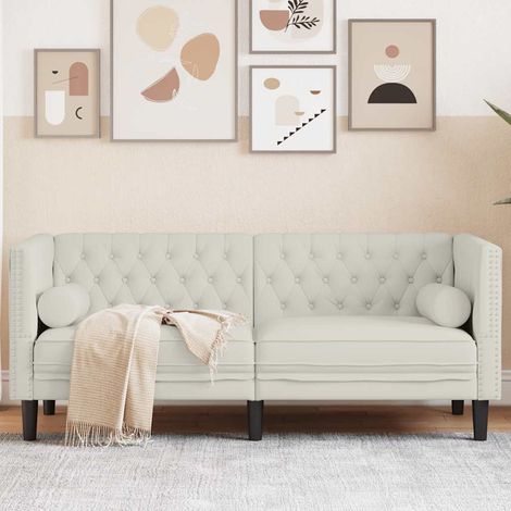 Chesterfield-Sofa mit Nackenrollen 2-Sitzer Creme Samt