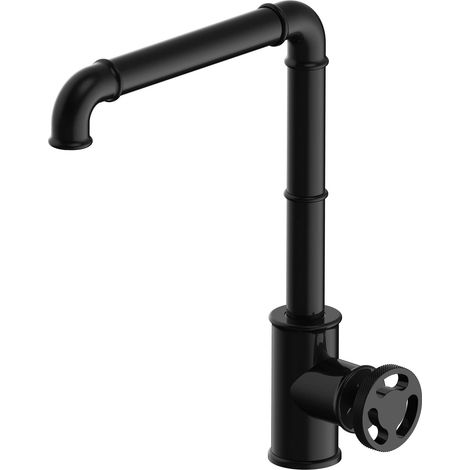 Rubinetto per lavello da cucina in stile vintage steampunk industriale, rubinetto retrò in ottone nero, miscelatore a beccuccio alto, rubinetto a 1 maniglia, per bagno e cucina (1/5)