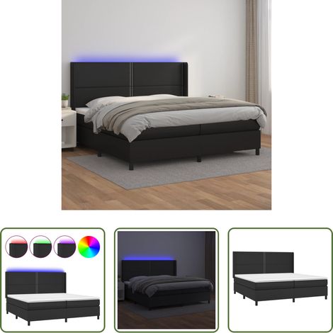 Matelas LED - Sommier à lattes de lit matelas LED Noir 200x200cm Similicuir (1/5)