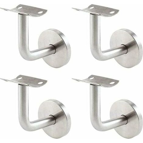Supports de Main Courante pour Fixation Murale - Supports en Acier Inoxydable pour Rampe d'Escalier - Ensemble de 4 Supports Muraux pour Garde-Corps - Couleur Argentée (1/4)