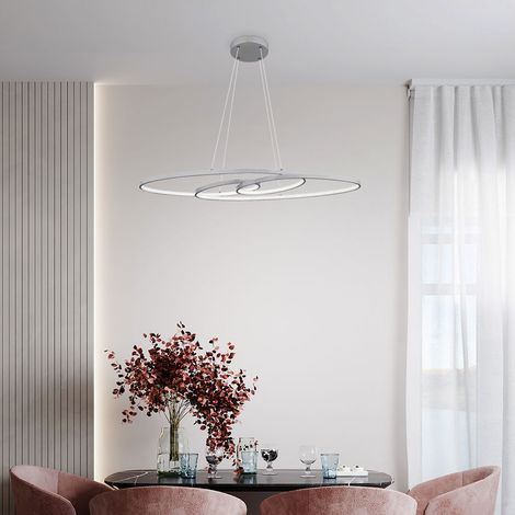 Lampada a sospensione LED argento Lampada a sospensione in alluminio CCT Lampada da soggiorno Memory, 39W 2200Lm bianco caldo-freddo, LxLxH 100x36x120 cm