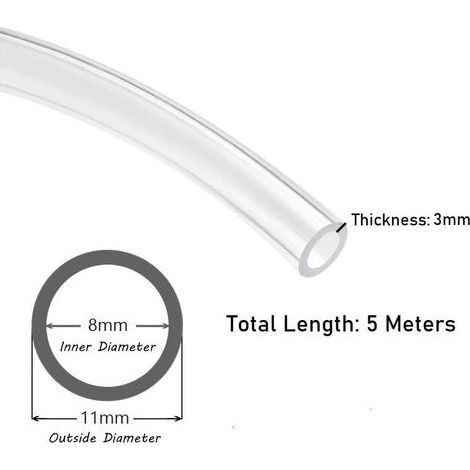 Tuyau flexible en PVC transparent de qualité alimentaire, 8 mm x 11 mm, 5 m, pour eau et air (1/5)