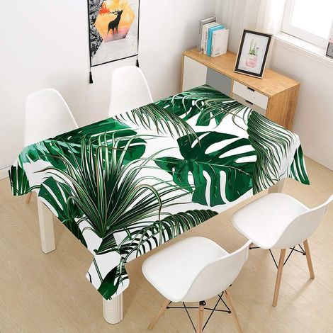 Nappe Rectangulaire Imperméable, Nappe Anti-Taches Lavable Entretien Facile, Nappe de Table 3D Plantes Tropicales Imprimé pour Intérieur Extérieur Decoration Cuisine Jardin (Vert,140x260cm) (1/5)