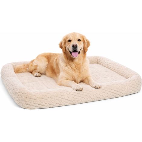 Panier Chien - Coussin Chien et Chat - Beige avec Rebord - 116 x 69 x 8 cm - Peluche - Mousse 1,5 cm - Fond antidérapant - adapté Cage métallique (1/5)