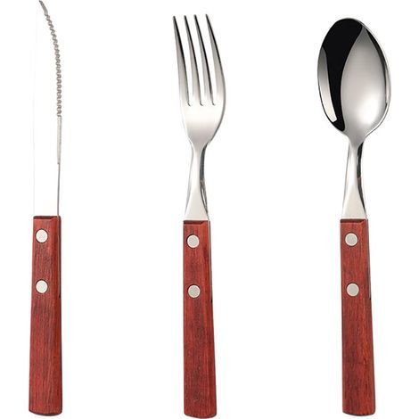 Besteckset aus Holz, Steakmesser aus Edelstahl, 3-teiliges Tafelservice für Hochzeiten und Familienessen