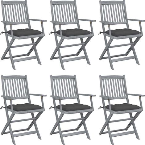 Lot de 6 Chaises de jardin pliables - Chaise d'extérieur pour terrasse/jardin avec coussins Bois d'acacia BV521134 - BonneVie (1/5)