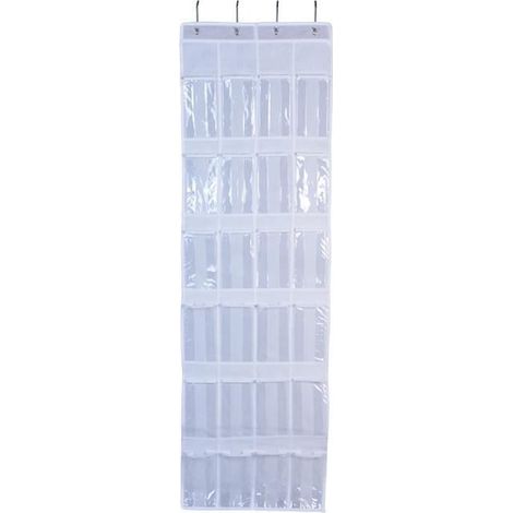 1 Organisateur de chaussures suspendu, 24 compartiments, tissu non tissé, PVC transparent, rangement porte, gain de place (1/4)
